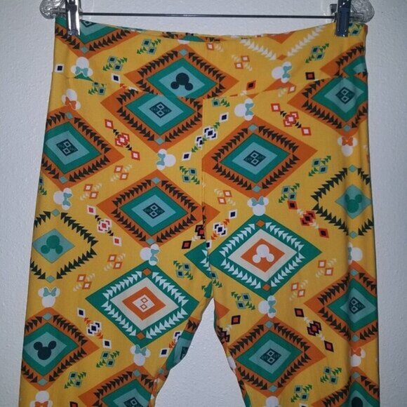LuLaRoe Disney Mickey Minnie Mouse Leggings TC Yellow Orange Green White Aztec - Picture 3 of 9